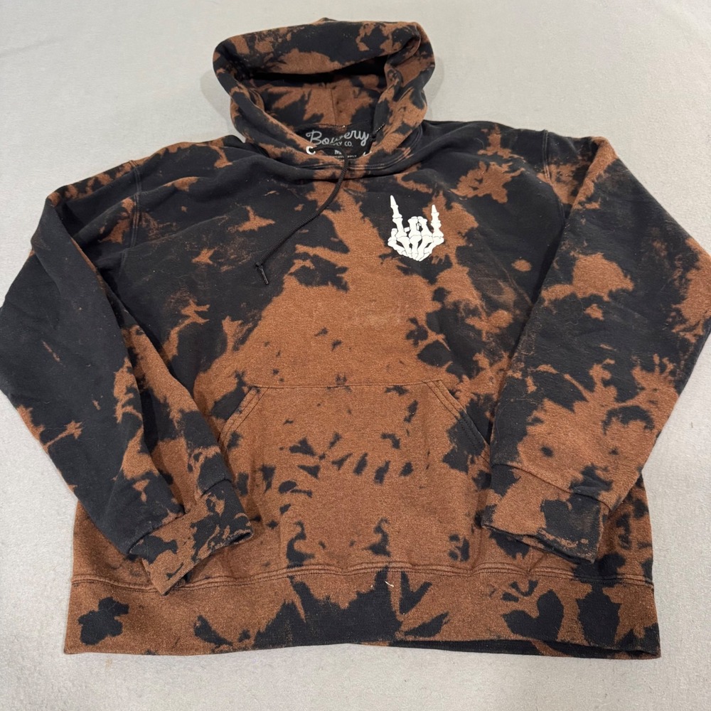 Bowery Supply Co Hoodie Mens Medium Black Copper Acid Wash Skeleton Hand Tie-Dye